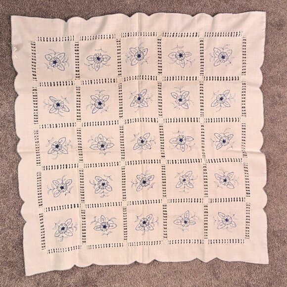 Vintage Embroidered Flowers Tablecloth 31” Square - Picture 3 of 5
